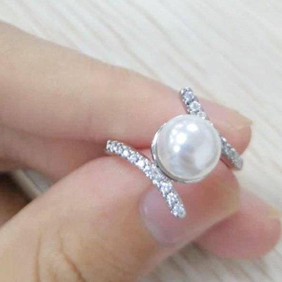 ✨Sweet Beautiful Pearl CZ Twisted Anillos Elegant Silver Ring for Women,VIP562 - Picture 1 of 6